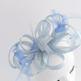 Aquamarine blue crystal feather fascinator hat