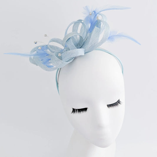Aquamarine blue crystal feather fascinator hat House of Hats