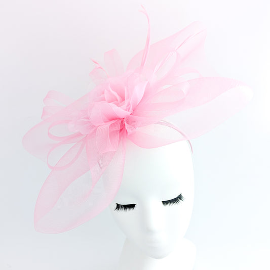 Candy pink large flower feather crin fascinator hat