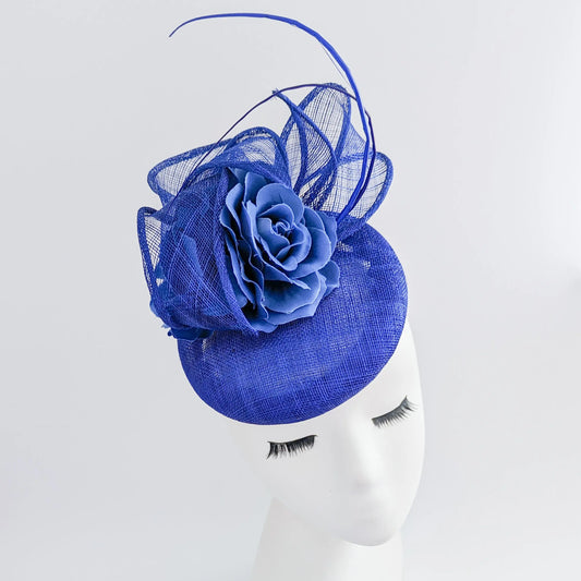 Royal cobalt blue flower fascinator hat House of Hats