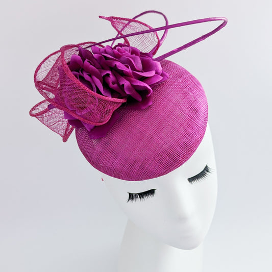 Magenta pink flower fascinator hat