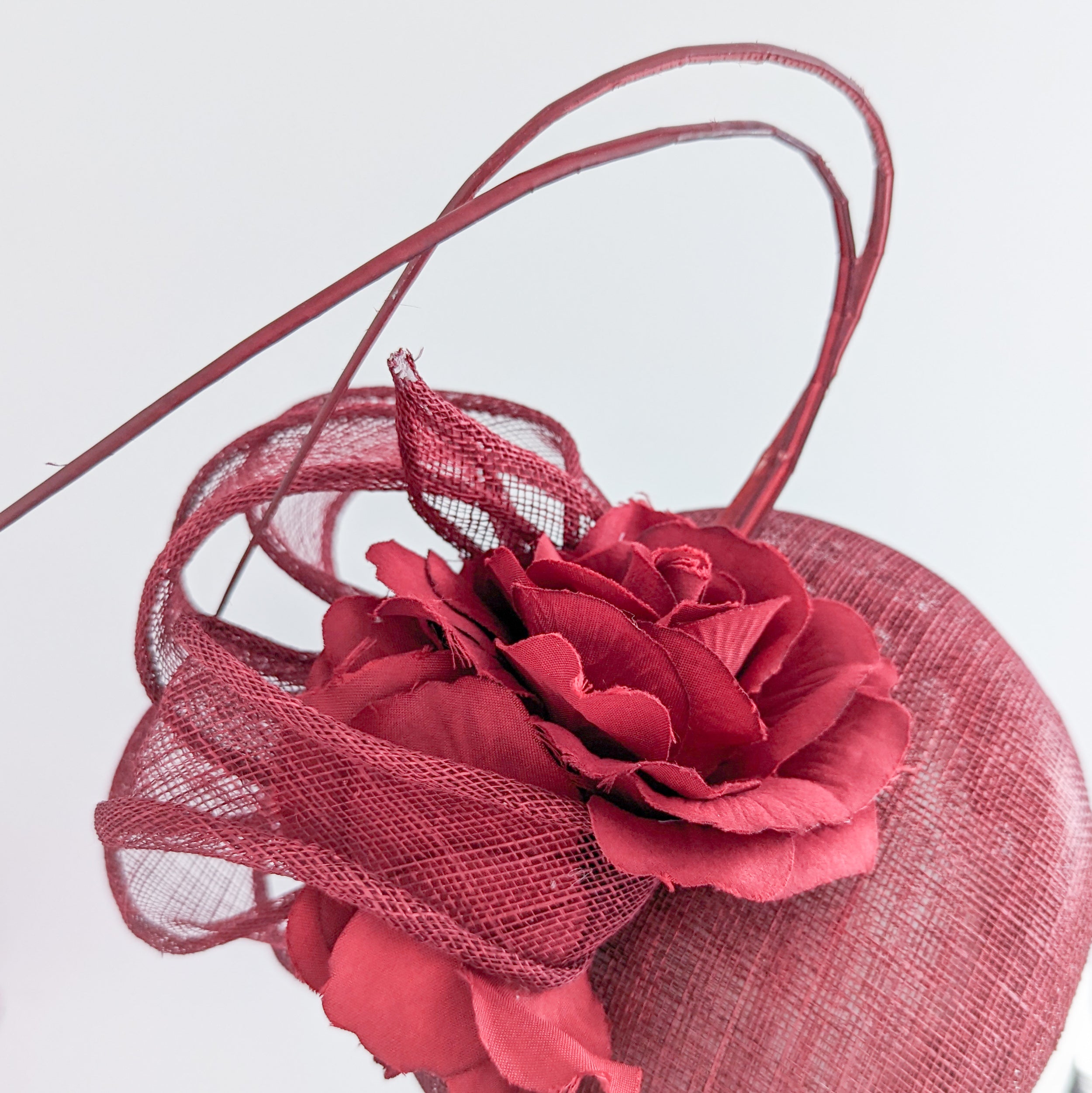 Burgundy flower fascinator hat