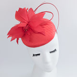 Red feather satin fascinator hat