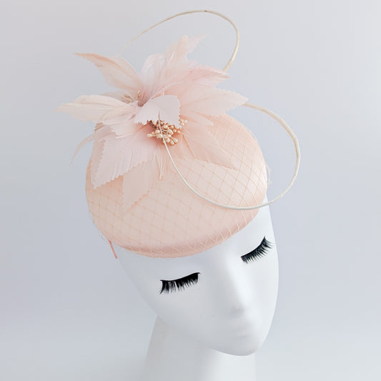 Peach feather satin fascinator hat