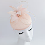 Peach feather satin fascinator hat