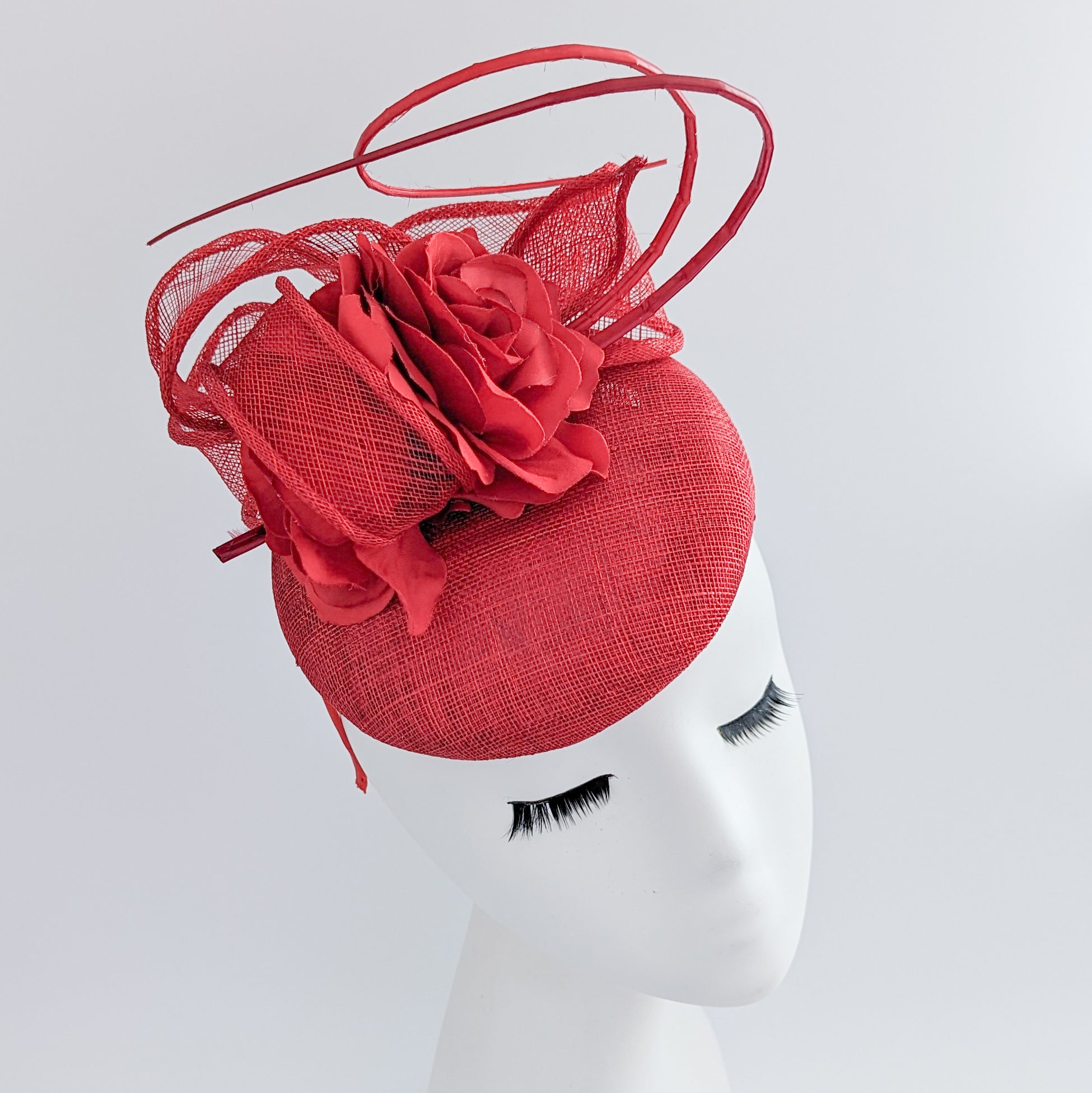 Red flower fascinator hat