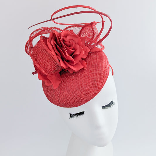 Red flower fascinator hat