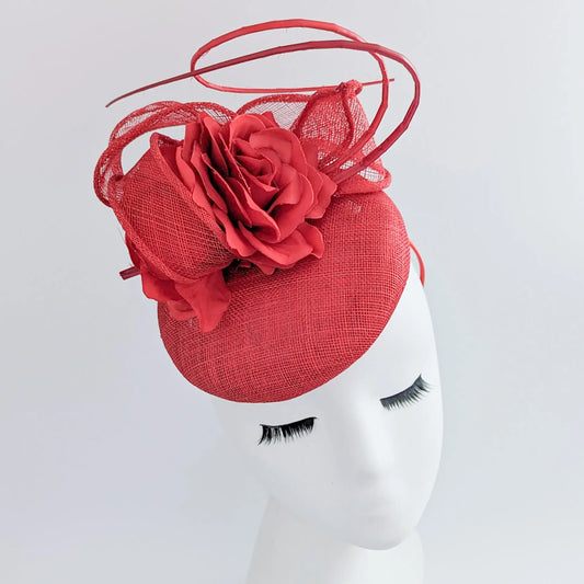 Red flower fascinator hat House of Hats