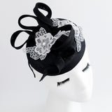 Black grey flower lace fascinator hat