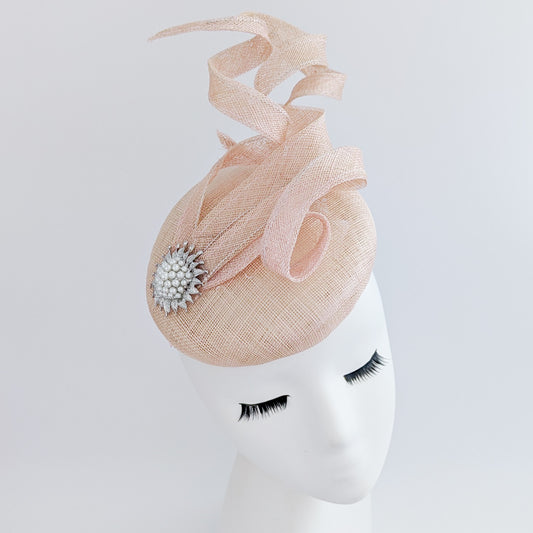 Light blush pink pearl fascinator hat