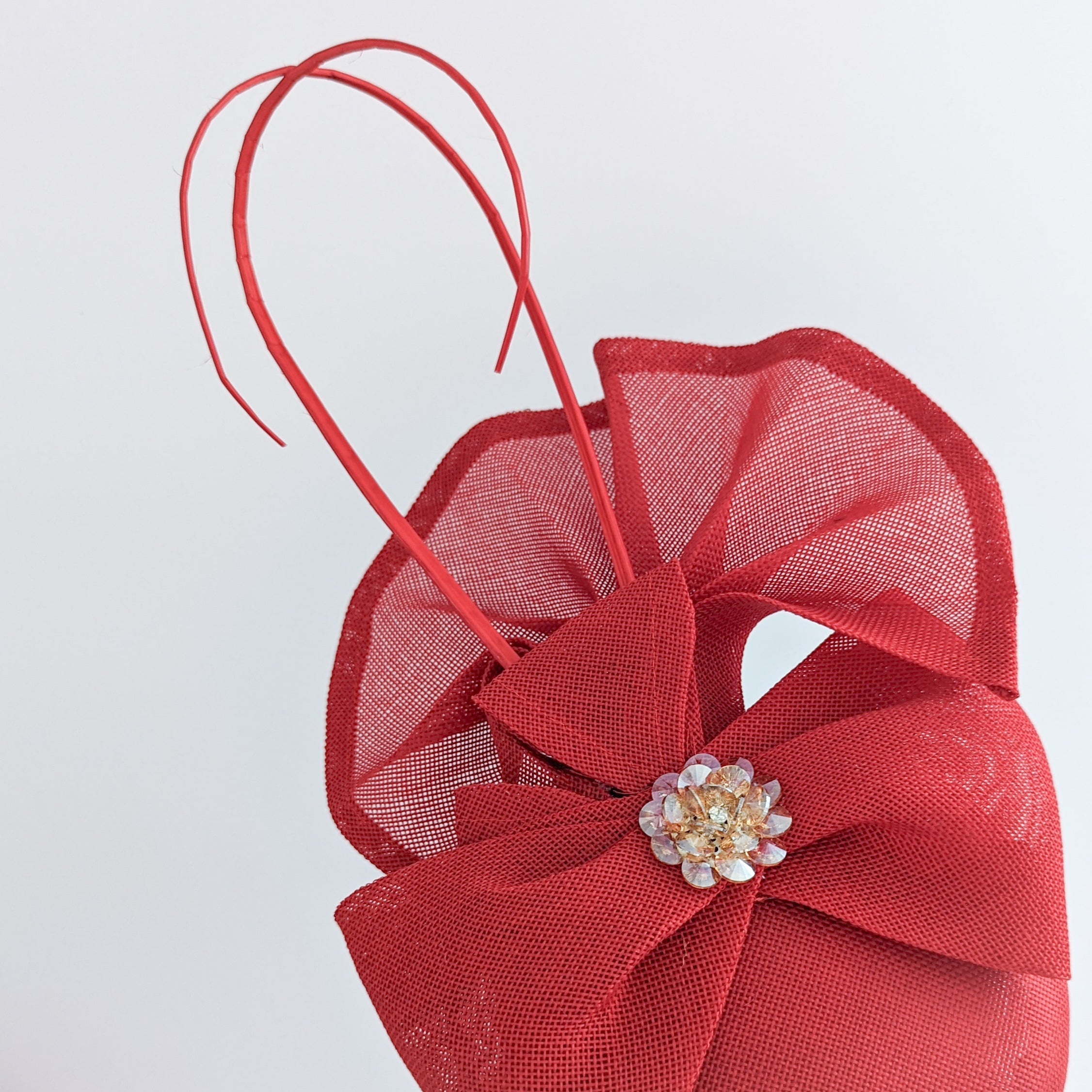 Red crystal bow fascinator hat