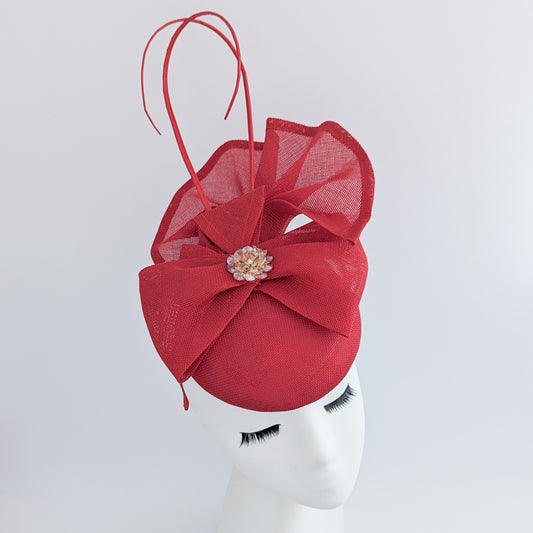 Red crystal bow fascinator hat