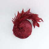Burgundy feather lace satin fascinator hat