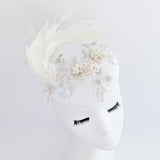 Cream feather lace satin fascinator hat Cream feather lace satin fascinator hat