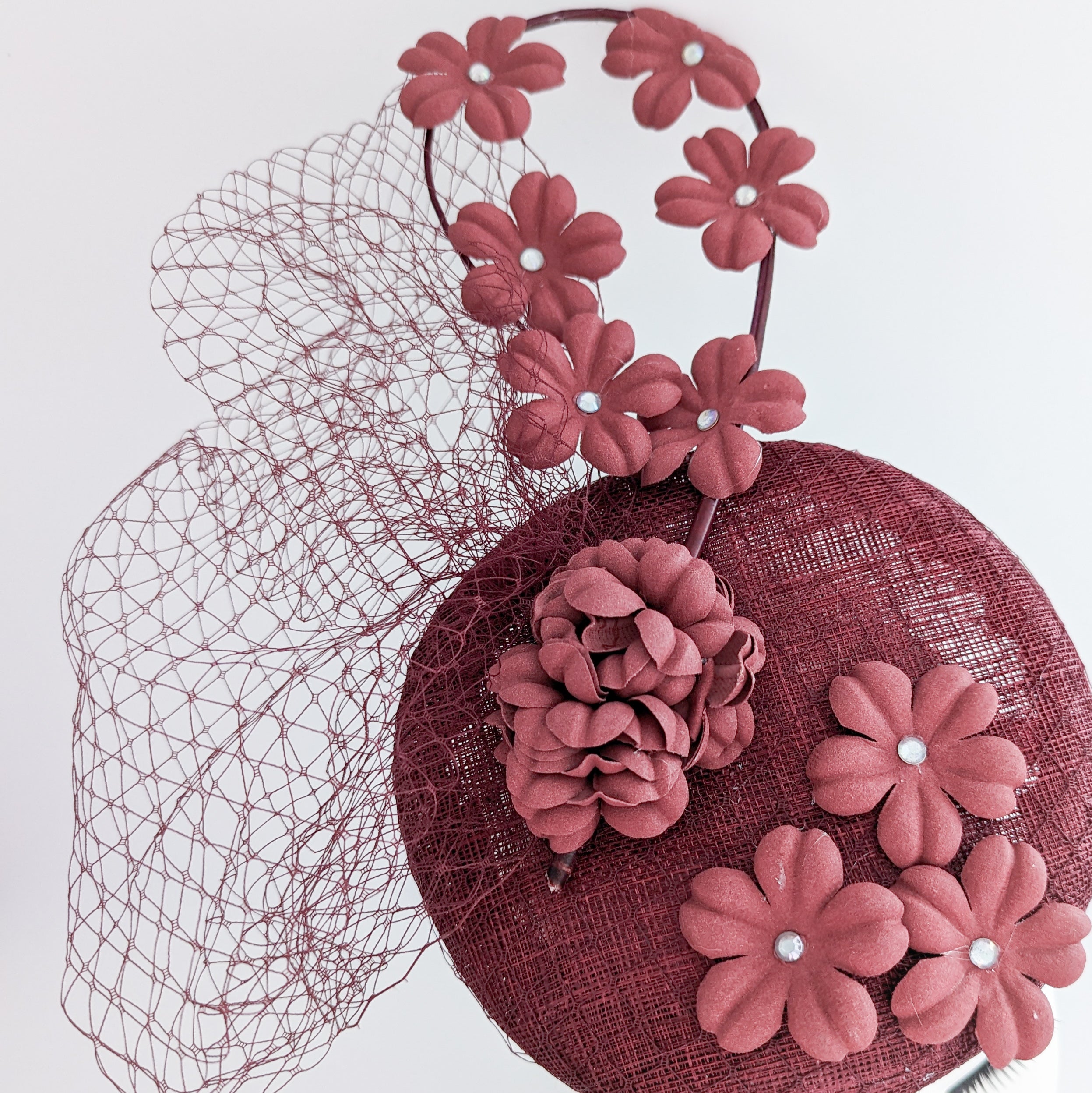 Burgundy flower fascinator hat Burgundy flower fascinator hat