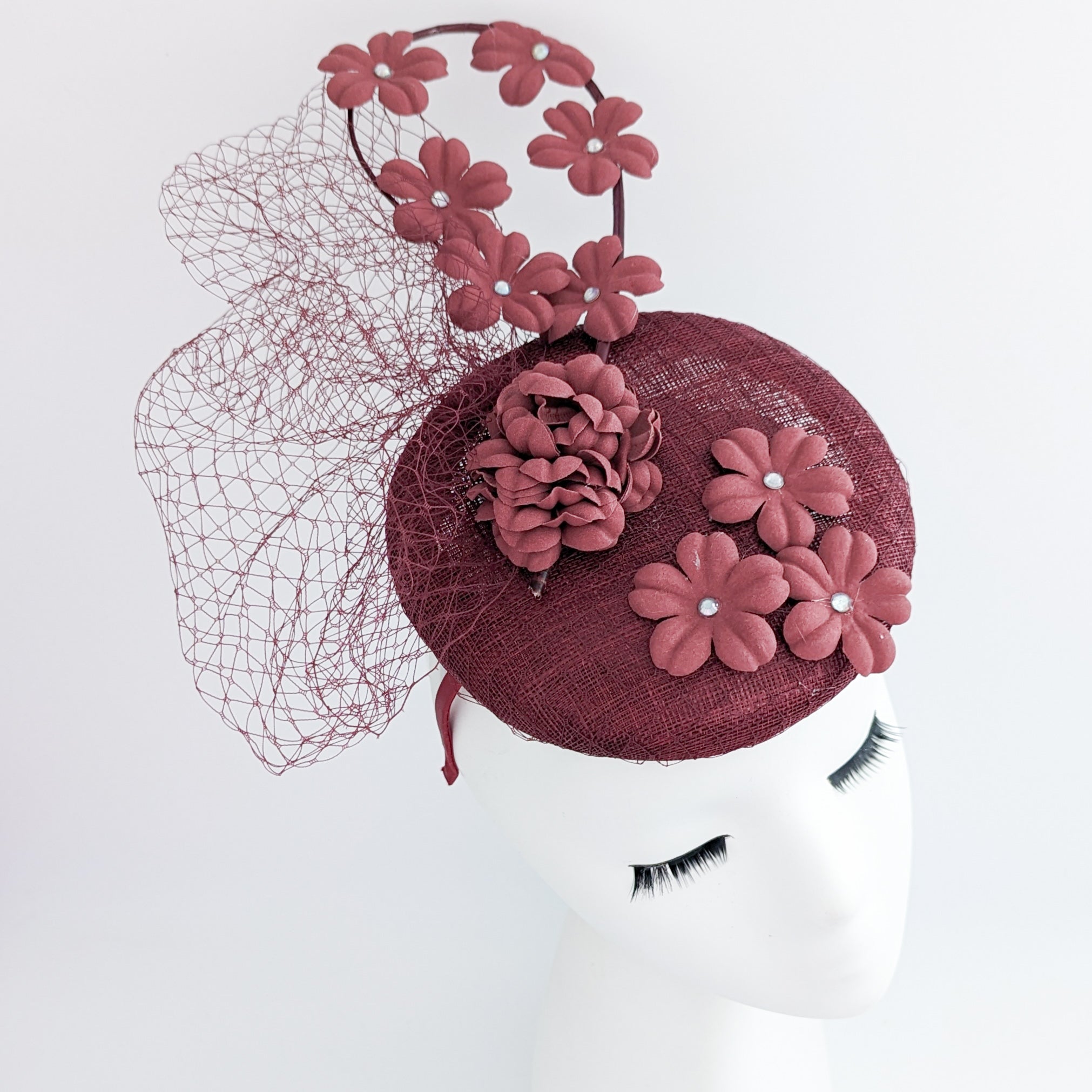 Burgundy flower fascinator hat Burgundy flower fascinator hat