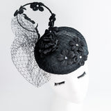 Black flower fascinator hat