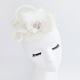 Cream crystal feather fascinator hat