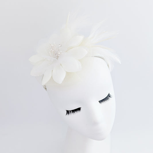 Cream feather flower fascinator hat