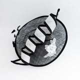 Black white large disc saucer feather fascinator hat