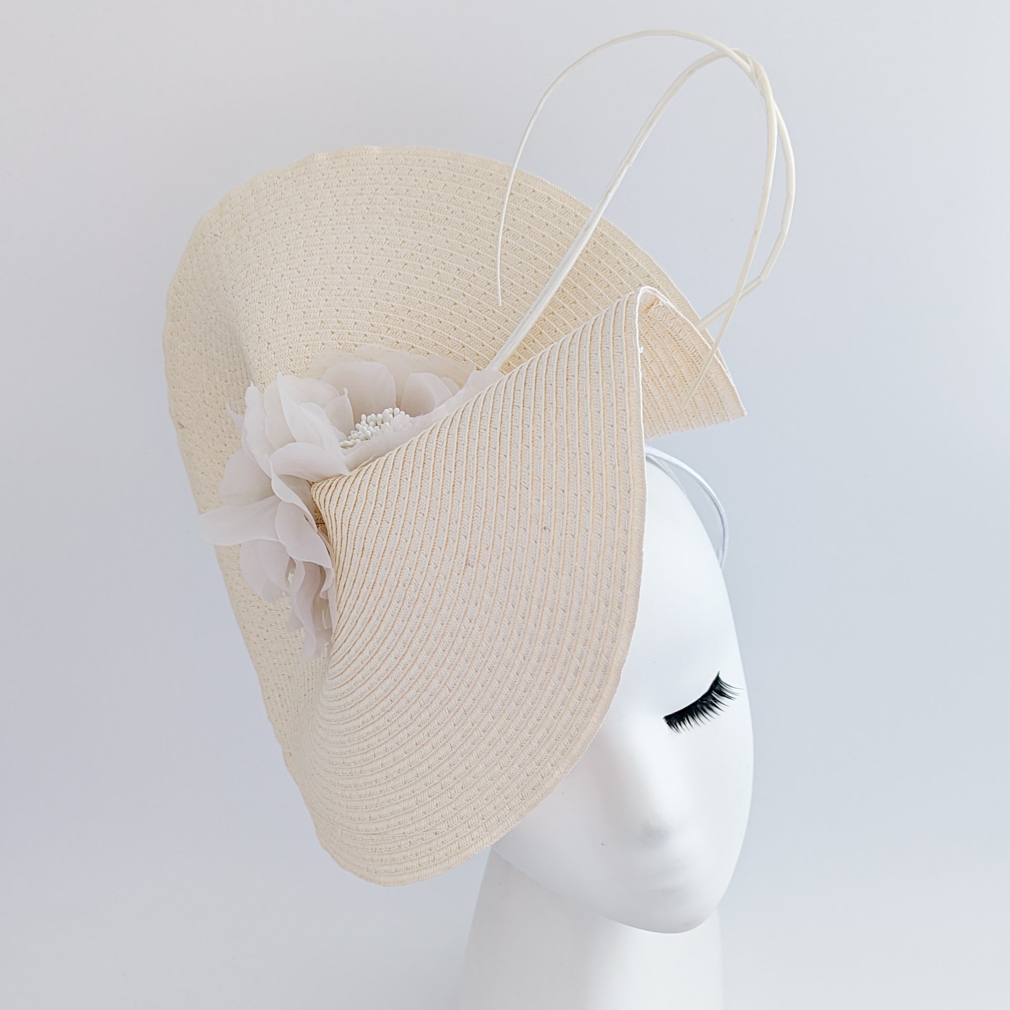 Pale peach large woven straw flower fascinator hat