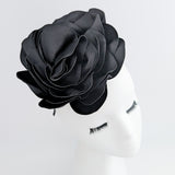Large black satin rose fascinator hat Large black satin rose fascinator hat