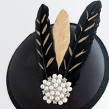 Black gold feather small satin fascinator  wedding hats uk Black gold feather small satin fascinator  wedding hats uk