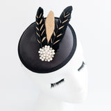 Black gold feather small satin fascinator  wedding hats uk Black gold feather small satin fascinator  wedding hats uk