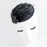 Black crystal feather small fascinator wedding hats uk