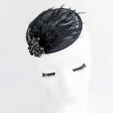 Cappelli da sposa fascinator con piume di cristallo nero uk Cappelli da sposa fascinator con piume di cristallo nero uk