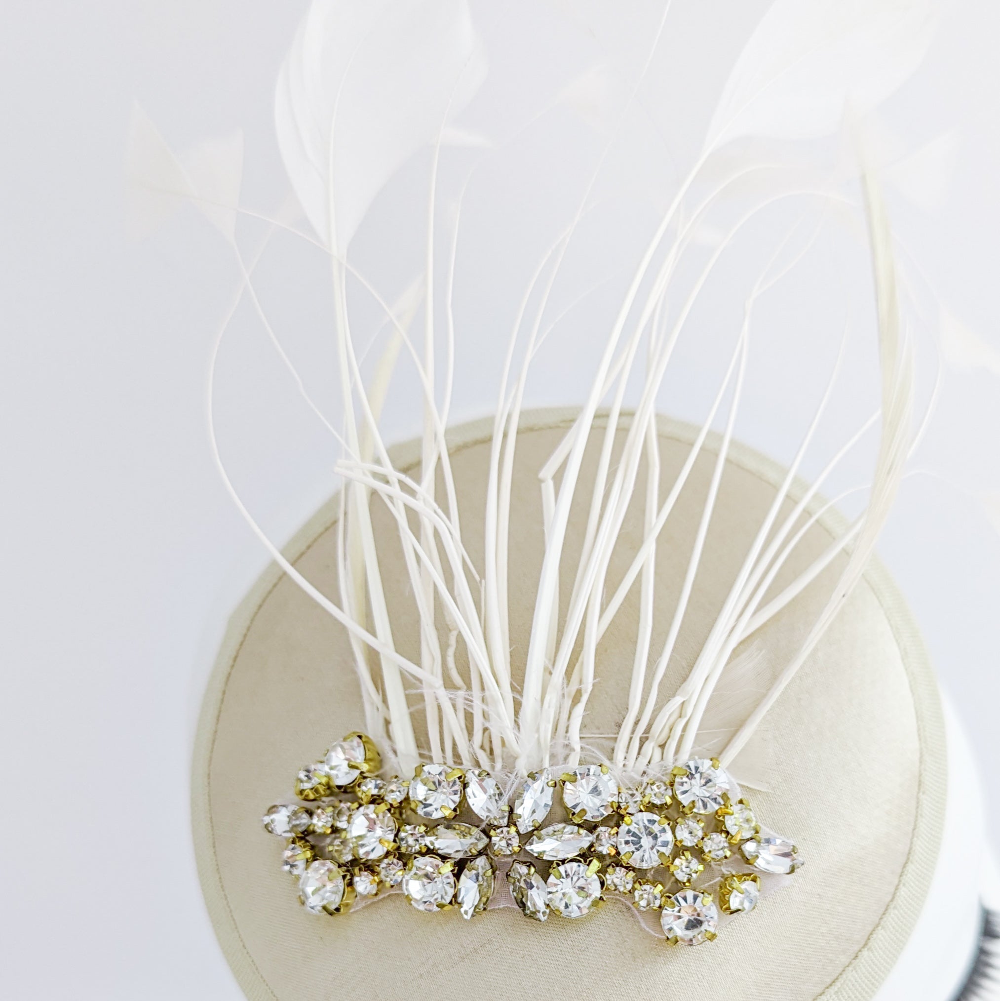 Champagne gold crystal feather small fascinator hat Champagne gold crystal feather small fascinator hat