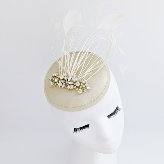 Champagne gold crystal feather small fascinator hat
