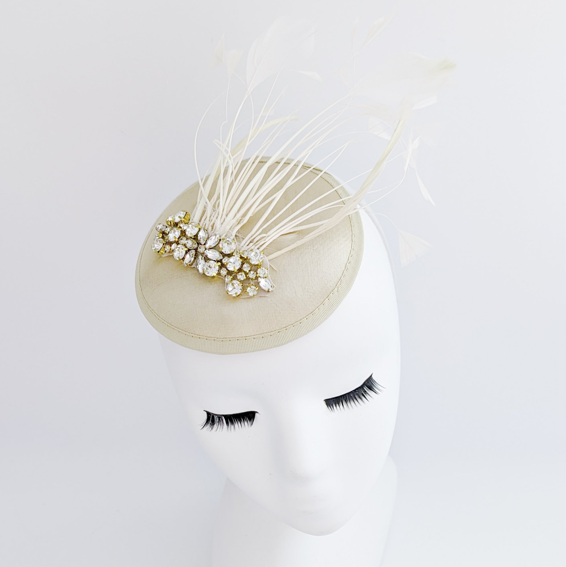Champagne gold crystal feather small fascinator hat Champagne gold crystal feather small fascinator hat