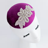 Magenta purple crystal small fascinator wedding hats uk