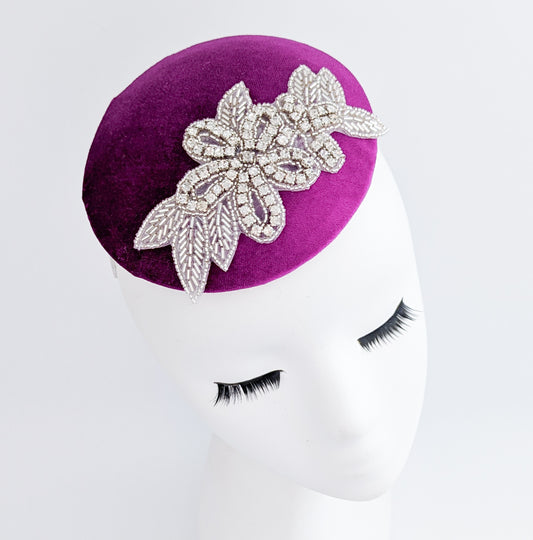 Magenta purple crystal small fascinator wedding hats uk