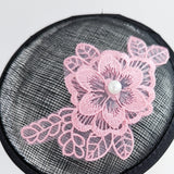 Black pink lace small fascinator hat Black pink lace small fascinator hat