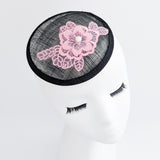 Black pink lace small fascinator hat