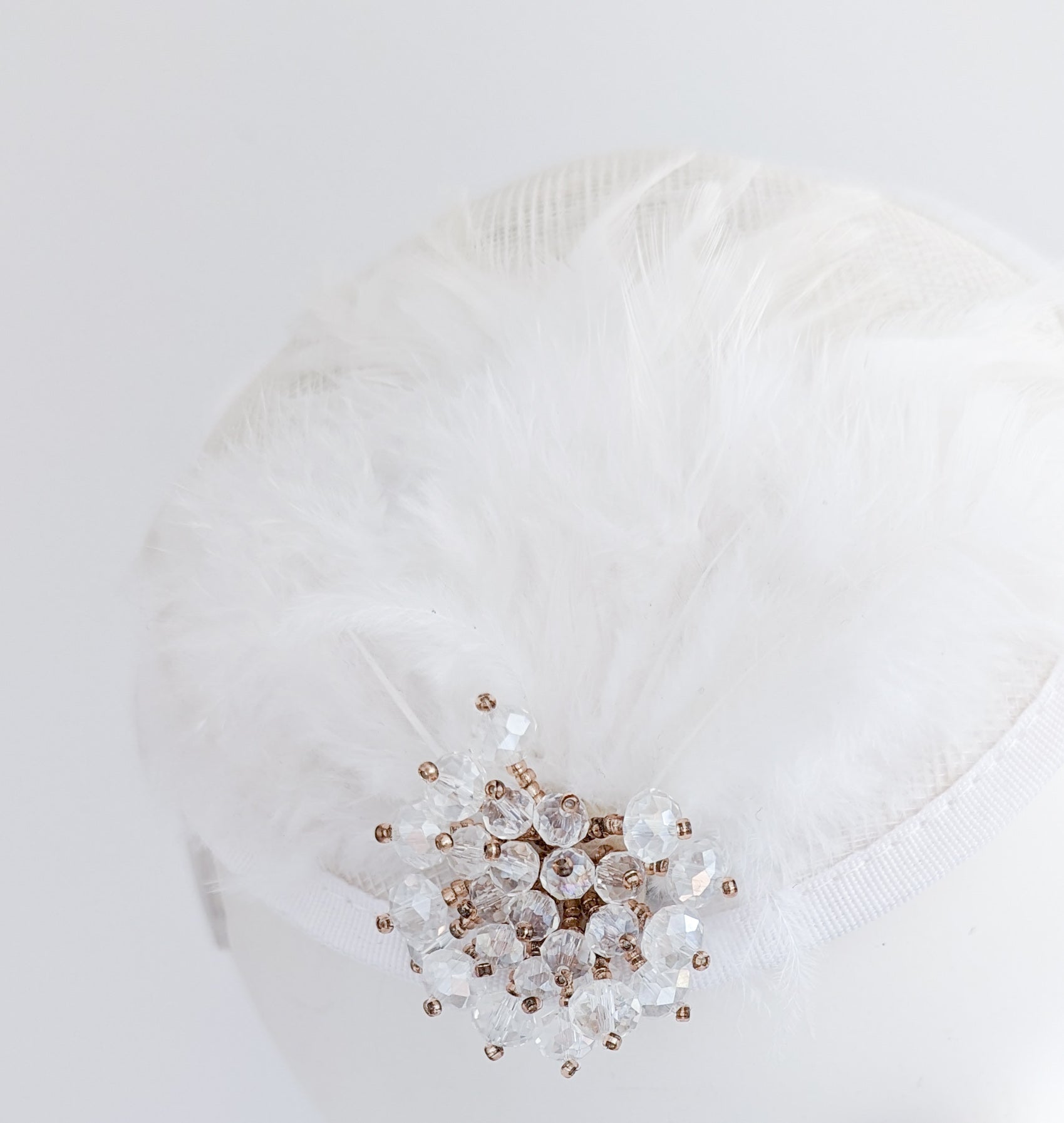 White crystal feather small fascinator wedding hat White crystal feather small fascinator wedding hat