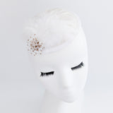White crystal feather small fascinator wedding hat
