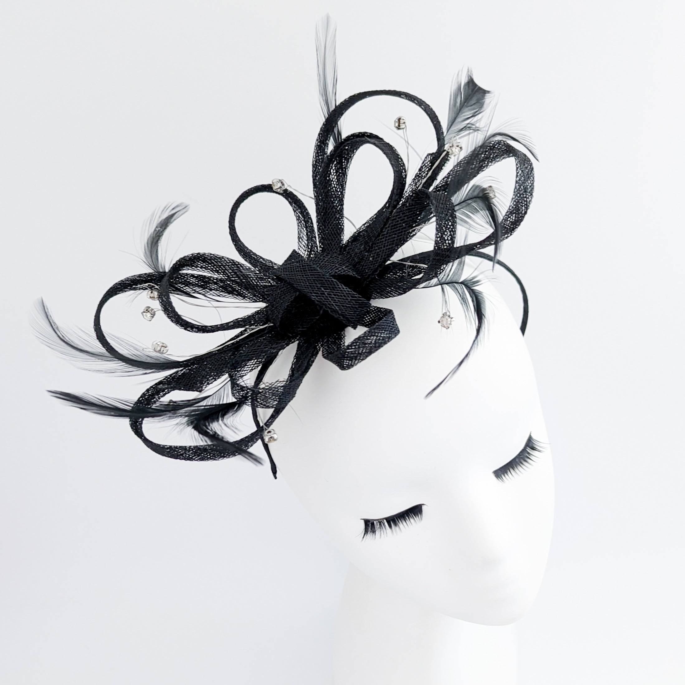Cappello fascinator di piume di cristallo nero Cappello fascinator di piume di cristallo nero