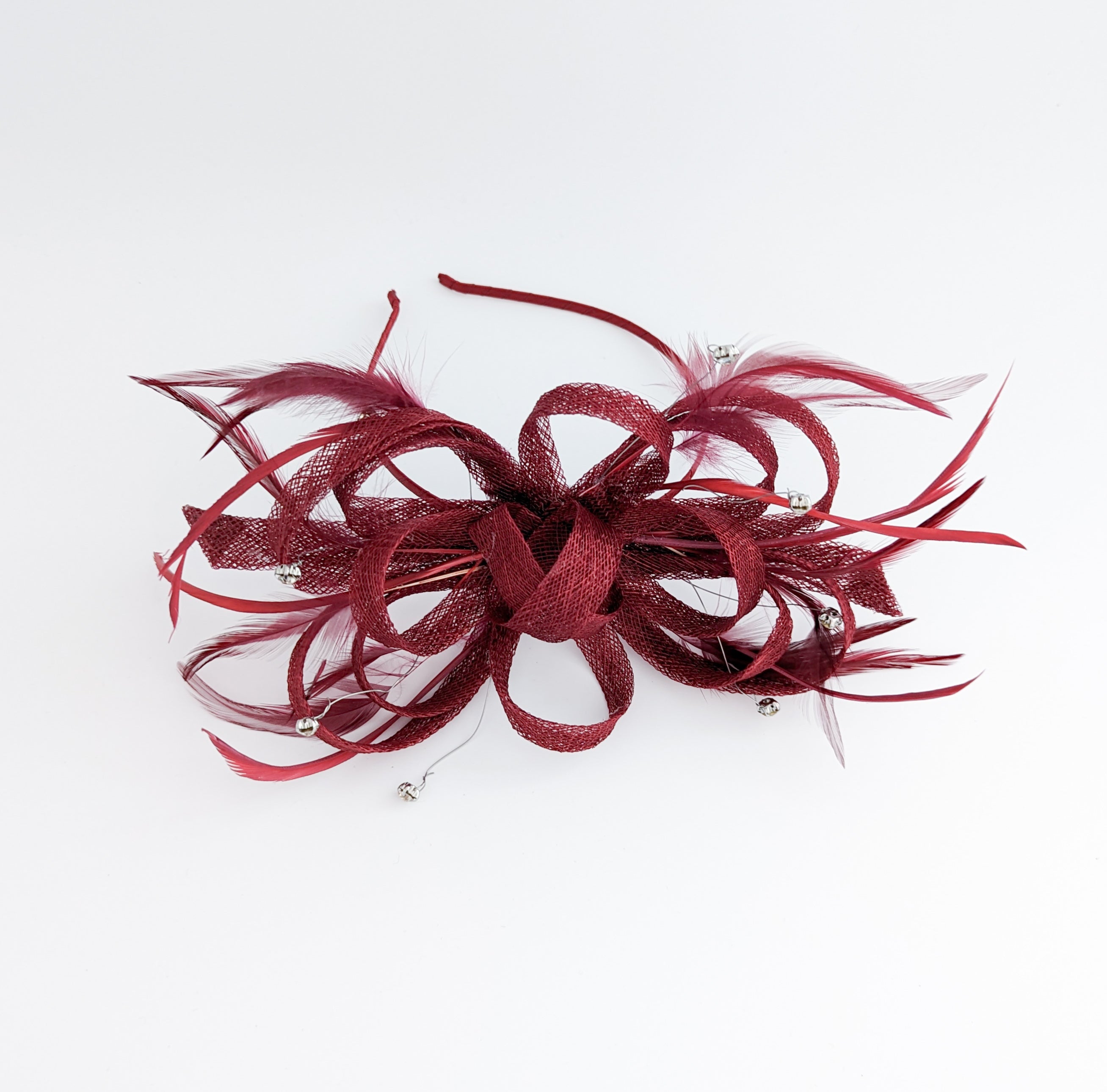 Cappello fascinator di piume di cristallo bordeaux Cappello fascinator di piume di cristallo bordeaux