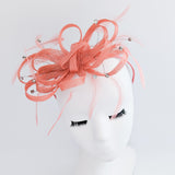 Watermelon coral crystal feather fascinator hat