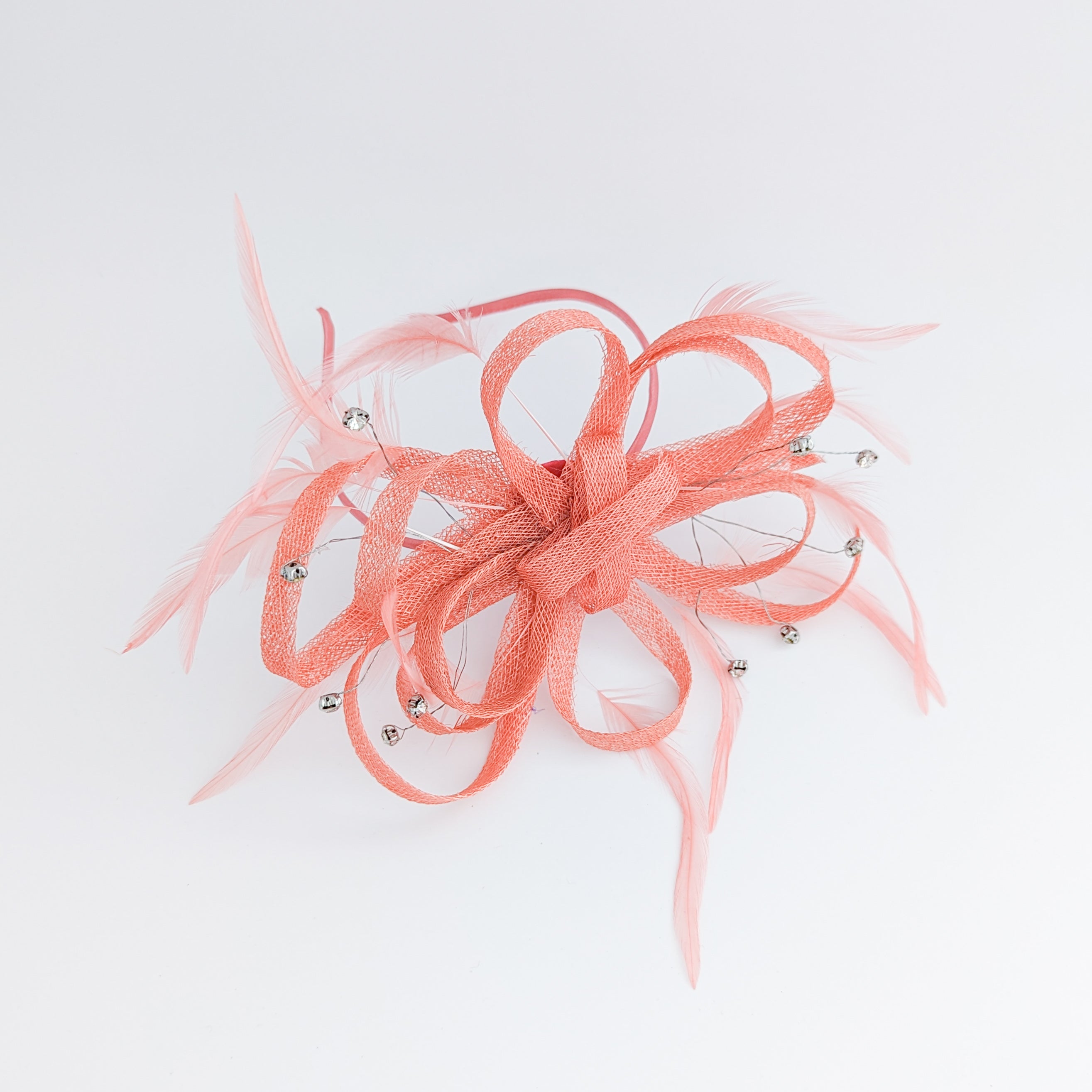 Watermelon coral crystal feather fascinator hat Watermelon coral crystal feather fascinator hat