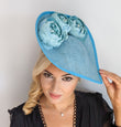 Aqua sky blue large teardrop peony flower fascinator hat