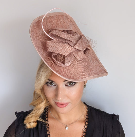 Blush pink large teardrop flower feather fascinator hat