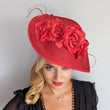 Red large teardrop rose flower fascinator hat