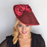 Burgundy large teardrop peony flower fascinator hat Burgundy large teardrop peony flower fascinator hat