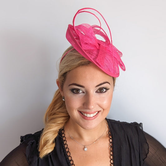 Hot pink disc saucer fascinator hat
