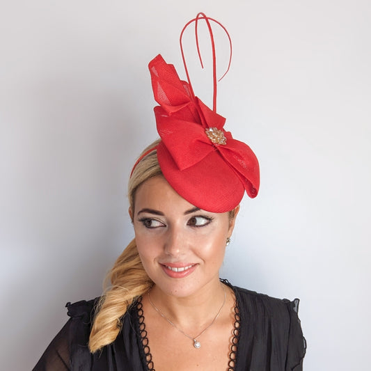 Red crystal bow fascinator hat