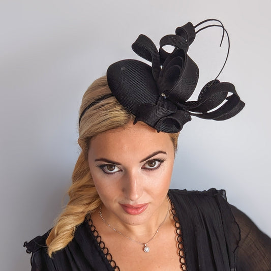 Black spiral loop fascinator hat